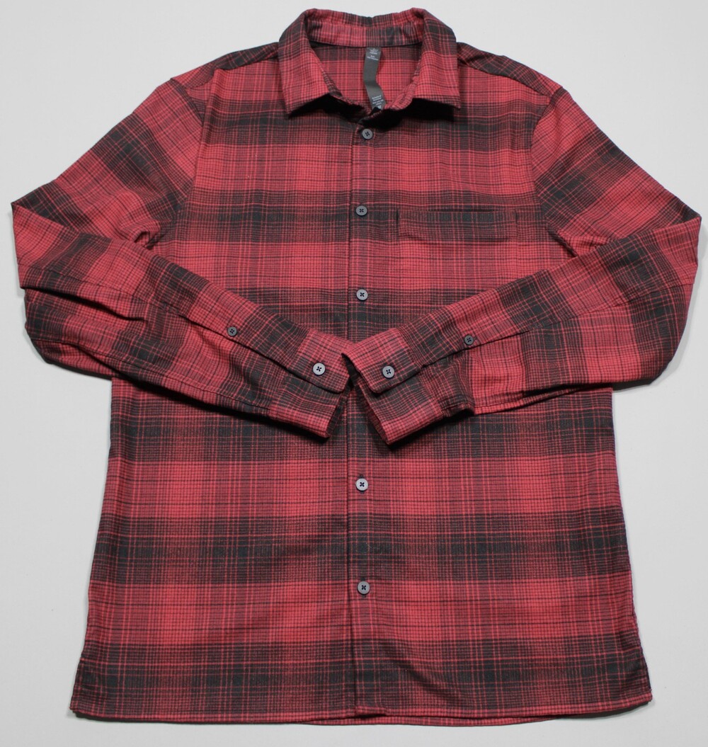 Lululemon Long Sleeve Button Shirt Mens Small Red Black Buffalo Plaid